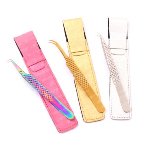 Pince à épiler pour extension de cils avec logo personnalisé pointe en fibre d'acier inoxydable avec étiquette privée et pochette d'emballage - Product Image 6
