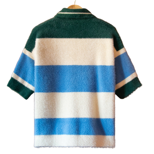 Polo de Punto con Rayas de Mohair, Hilo de Textura Suave, Ropa de Invierno Premium, Cuello Oversize, Bordado Universitario, Corte Casual - Product Image 2