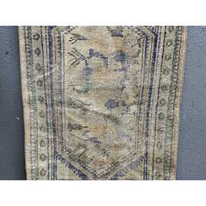 Alfombra Turca de 2.8x4.2 pies, Alfombra Pequeña Vintage, Alfombra de Lana con Diseño de Plantas y Árboles en Azul y Marrón - Product Image 2