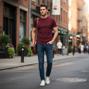 T-shirt pour homme à col rond, coupe classique, manches courtes, uni, tissu 100% coton, respirant, tissu jersey personnalisable - Product Image 4