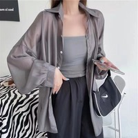 Nueva camisa de verano informal para mujer, camisas de manga larga para mujer, camisas de gran tamaño con cuello vuelto y estilo de algodón 100%