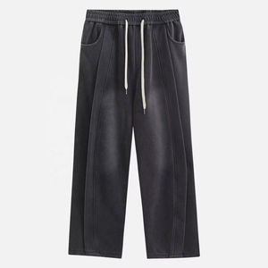 Pantalon de survêtement ample en polaire léger et chaud pour homme, taille plus, pantalon évasé long, uni, lavé, pour homme et femme - Product Image 1