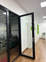 Porte battante moderne à double vitrage pour cuisine, style ferme, en alliage d'aluminium anodisé, design à battant, ouverture horizontale, avec rideau acoustique à enroulement