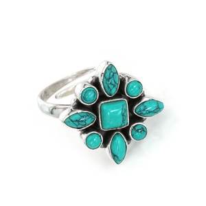 Bague en argent plaqué bleu turquoise et 18 carats bijoux pour femmes réglables avec pierres précieuses naturelles réglage d'incrustation de cadeau de mariage parfait - Product Image 1