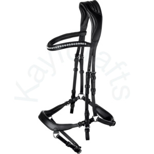Anatômico Couro Bridle com Cut-Out Crownpiece Noseband ajustável e banda sobrancelha acolchoada com pedras brancas