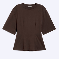 T-shirts OEM personnalisés vierges pour femmes, en coton doux tricoté, coupe ajustée, manches courtes, style vintage, avec détail de point de croix, hauts moulants