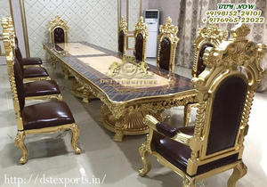 Bens — ensemble de Table à manger noire vintage, de luxe, style européen, 11 pièces, Table finition noire, Table moderne en bois sculpté - Product Image 4