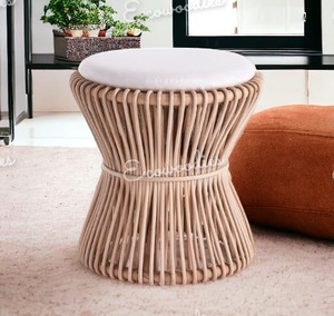 Tabouret rond en rotin traditionnel Tabouret de comptoir Tabourets décoratifs en rotin et pouf pour Console d'incrustation d'os de Restaurant de jardin d'hôtel - Product Image 4