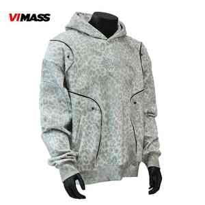 Sudadera con Capucha de Estilo Holgado con Costuras Estratégicas, Logotipo Personalizado, Estampado de Leopardo Gris Claro - Product Image 5