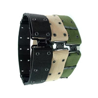 Vente flash Ceinture tactique pour homme en nylon 1000D robuste, revêtement poudré noir, boucle à dégagement rapide, durable, 32 œillets en laiton, réglable