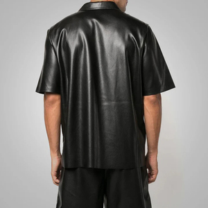 High Quality Breathable Solid <b>Leather</b> <b>Shirt</b> with Customized Logo High Street Style Casual Wear <b>Leather</b> <b>Shirts</b> For Men - Product Image 2