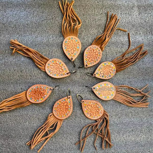 New Custom Luxury Handmade <b>Tooled</b> <b>Leather</b> Tassel Keychains Premium Quality Luxury Designer Genuine <b>Leather</b> Promotional Keyrings - Product Image 3