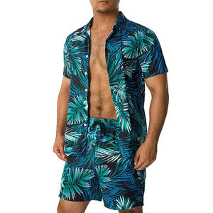 Casual Beach Outfits for Men Customizable Summer Set with Short Sleeve Shirts and Shorts Plus Size Swimsuits - Product Image 1