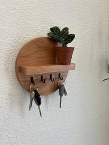 <b>Rustic</b> wooden wall <b>shelf</b> with key hooks and mail slot. Available at wholesale prices. - Product Image 2