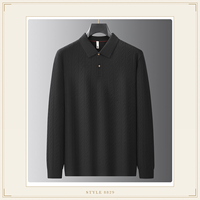 Polo pour homme de qualité supérieure à manches longues, texture torsadée, style décontracté chic pour les affaires |   Bureau |   Pull d'hiver confortable