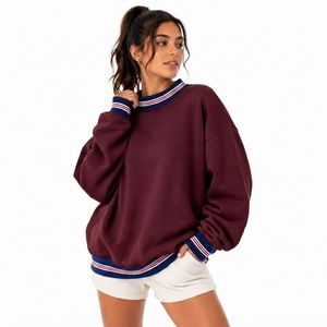 womens light pink striped rib mock neck oversized sweatshirt long sleeve cozy fleece <b>pullover</b> <b>jumper</b> top - Product Image 4