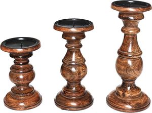 Bougeoir en bois rustique unique en bois de manguier naturel Bougies pilier vintage en métal pour table à manger de Noël décoratives - Product Image 2
