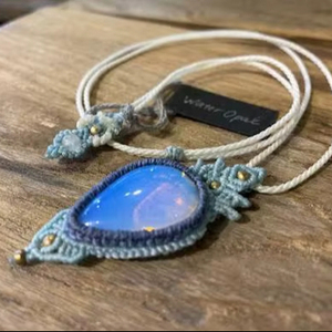 Collar de Macramé Vintage Recién Llegado, Hecho a Mano con Ópalo Etíope, Engaste de Piedras Preciosas, Forma de Pera, Tamaño 25MM, Colgante con Cadena, Joyería - Product Image 1