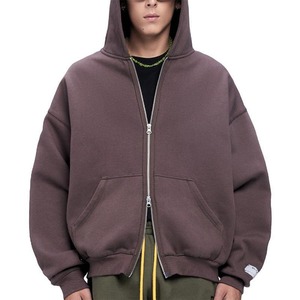 Sweat à capuche zippé personnalisé, coupe oversize, en coton épais 100 %, avec motif brodé, double fermeture éclair, écologique, vierge - Product Image 5