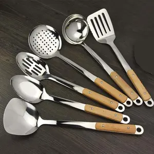 Stainless Steel Silver <b>Mirror</b> Polished Fabulous Wood Handle Kitchenware Serving and Cooking Utensils Set in a Gift <b>Box</b> - Product Image 1