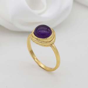 Exclusive Classic 18k Gold Plated <b>Purple</b> Amethyst Gemstone Designer Brass Rings Shape Natural Stone Bezel Setting <b>Jewellery</b> - Product Image 4