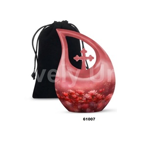 Beautiful <b>Pick</b> Tear Drop <b>Flower</b> Theme Cremation Urn for Adult Human Ashes Decorative Keepsake Cross Urn With Free Velvet Bag - Product Image 1