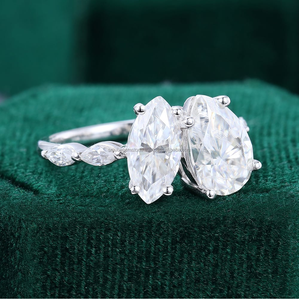 Bague de fiançailles Toi Et Moi avec diamant Moissanite taille poire et marquise pour mariage ou cadeau Bague de proposition de certificat IGI - Product Image 2