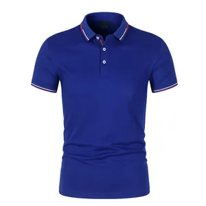Blue Color Men's Summer Short Sleeve Cotton Pique Button Solid Color Block Polo Collar T Shirt Sports Polo Shirt
