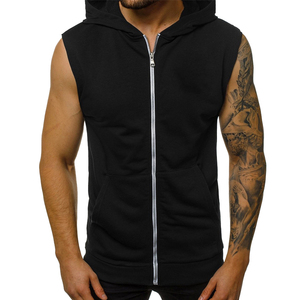 Most Demanding Customized Design Men Blank Full Zip <b>Up</b> Gym Wear Sleeveless Hoodie With Front Pockets For Sale - Product Image 2