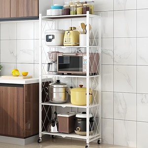 Space-Saving Foldable Metal Frame Kitchen 5-Layer Rack Standing Type Storage Shelf <b>With</b> <b>Wheels</b> Key <b>Lock</b> Tool Attached - Product Image 2