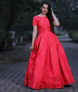 印度民族服装派对穿长简单礼服南方丝绸材料印花库尔蒂风格礼服女装礼服