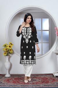 Mujeres de diseño indio Kurti con pent, bordado chikankari pesado Kurti, Kurti indio para mujeres, diseñador pakistaní Kurti pent. - Product Image 2