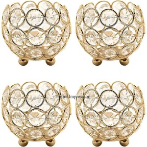 Bougeoir perlé en cristal clair de forme ronde avec base en métal poli brillant argenté fournitures de foudre festives et de fête - Product Image 6