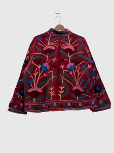 Veste en velours brodée à la main avec des motifs floraux, manches longues, col mandarin, taille plus, vêtements d'automne pour femmes - Product Image 2