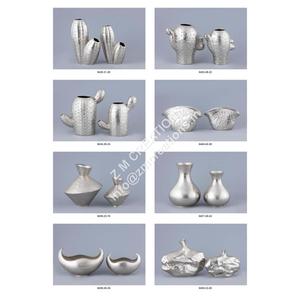 Pot de fleur en métal de style côtier argenté fait à la main ensemble 2 vases décoratifs décor de table de mariage à la maison - Product Image 3