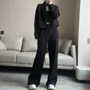 2025 nouveauté femmes solide à capuche survêtements sport costume à manches longues col fermeture éclair veste droite Tube pantalon ensemble MS-JG-1219 - Product Image 1