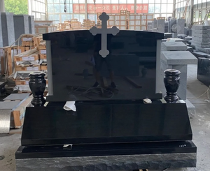 Monument funéraire individuel en granit poli noir pur de qualité supérieure, avec croix, taille et épaisseur personnalisables - Product Image 4