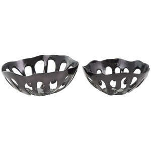 Lot de 2 bols à fruits écologiques en métal aluminium fabriqués à la main avec revêtement noir Centre de table de fête - Product Image 5
