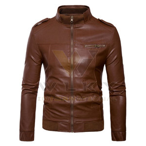 Chaquetas de Cuero Genuino para Hombre, a la Moda, Impermeables, Resistentes al Viento, Casuales, de Otoño, de Color Sólido - Product Image 1