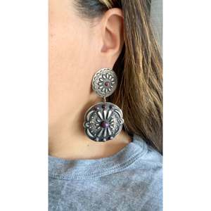 Pendientes Colgantes de Flor de Amatista, Chapados en Oro de 18K, Plata de Ley, con Concho - Product Image 2