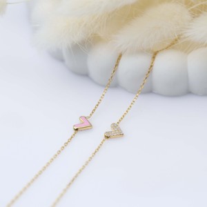 Pink Enamel Zircon Double Sided Heart Shape <b>Charm</b> Bracelet Turkish Handmade Rhodium Plated 925 Sterling Silver Women's Jewelry - Product Image 6