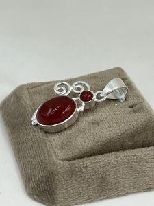 Colgante abstracto de ónix rojo plata 925 al por mayor | Joyería de diseñador de alambre espiral de piedra de ágata roja natural - Product Image 2