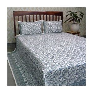 Sábana de algodón con estampado floral Jaipuri, colcha cómoda para decoración del hogar con 2 fundas de almohada, venta al por mayor - Product Image 3