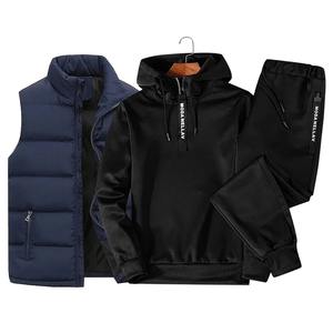 Chándal para hombre, sudadera con capucha y media cremallera, chaleco impermeable y pantalones de chándal, conjunto de 3 piezas, novedad de invierno 2024, informal, 100% algodón Plus - Product Image 4