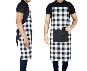农舍别致: 水牛格子厨房系列 -- 经典厨师围裙，一种尺寸 (28英寸x 35英寸)，采用耐用棉织物