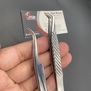 Pinzas de extensión de pestañas de acero inoxidable sostenibles con logotipo personalizado profesional, pinzas de pestañas con punta de fibra, tipo de volumen puntiagudo para extensiones - Product Image 1
