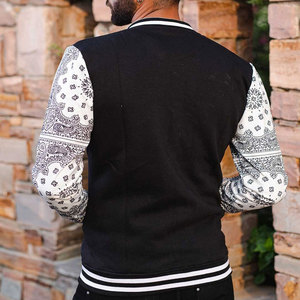 Chaqueta Varsity negra para hombre con mangas con estampado de Paisley Elegante NY Logo Baseball Bomber Casual Streetwear Prendas de abrigo - Product Image 2