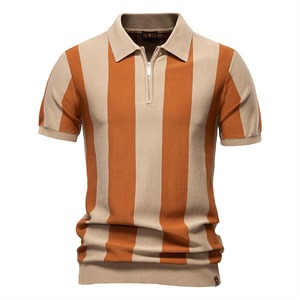 Polos d'été en tricot à rayures et boutons à la mode pour hommes, manches courtes, hauts vintage, t-shirts, chandails - Product Image 6