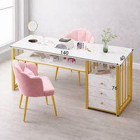 Table de Manucure Ergonomique Minimaliste en Acier Inoxydable avec Rangement, Mobilier de Salon Personnalisé, Table de Spa pour Ongles pour Salon de Beauté et Usage Commercial