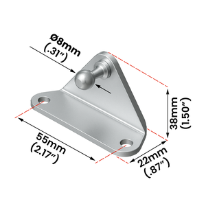 Support de fixation à bille pour vérin à gaz BLI2301, pliage à 90 degrés, douille à bille interne de 8 mm, charnière de fixation en forme de L, blanc zingué - Product Image 1